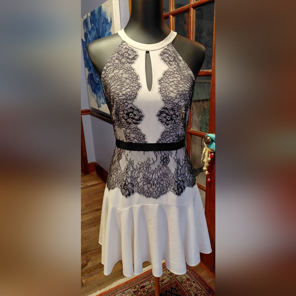 Elegant Black and White Lace Dress